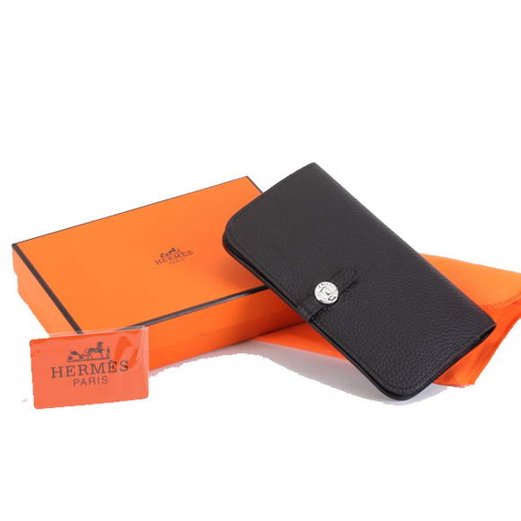 1:1 Quality Hermes Dogon Combined Wallets A508 Black Replica - Click Image to Close